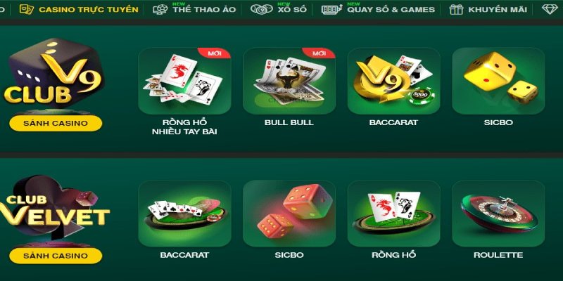 Những trò chơi cá cược đỉnh cao có tại nhà cái V9bet